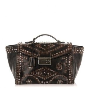 PRADA Studded Brown Vitello Vintage Shoulder Bag